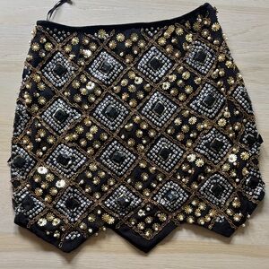 House of Harlow 1960 Black and Gold Embellished Mini Skirt